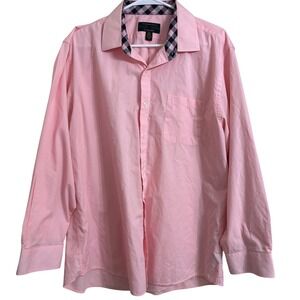 Alexander Julian Colours Dress Shirt Pink Check Trim XL 17-17.5 Button Front